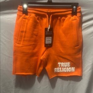 True Religion Men's Bright Orange Athletic Shorts